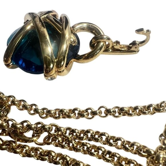 Kenneth Jay Lane KJL Signed Blue Crystal Pendant Necklace Gold-Tone Rhinestones - Picture 12 of 16